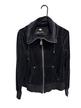 Michael Kors Womens Black Velour Zip-Up Jacket Size M